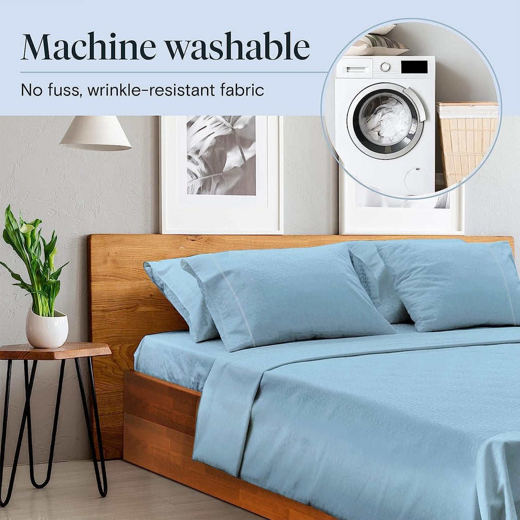 LuxClub 7 PC Split King Sheet Set Bamboo Sheets Deep Pockets 18" Eco Friendly Wrinkle Free Cooling Sheets Machine Washable Hotel Bedding Silky Soft - Sky Split King