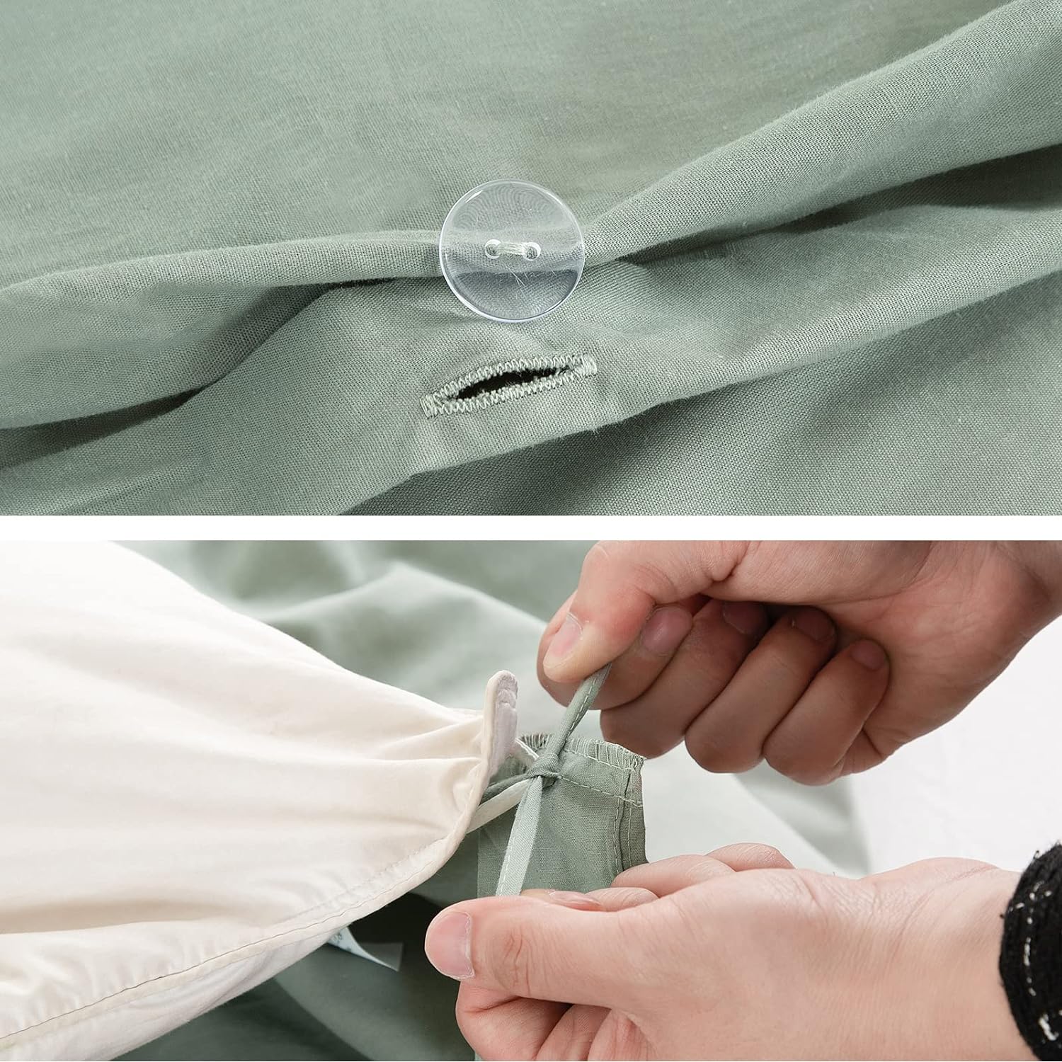 EMME Cotton Twin Duvet Cover Sage Green 2-Piece Soft Cotton Twin XL Comforter Cover Bedding Collection Solid Color Button Closure &amp; Corner Ties (Green, Twin/Twin XL)