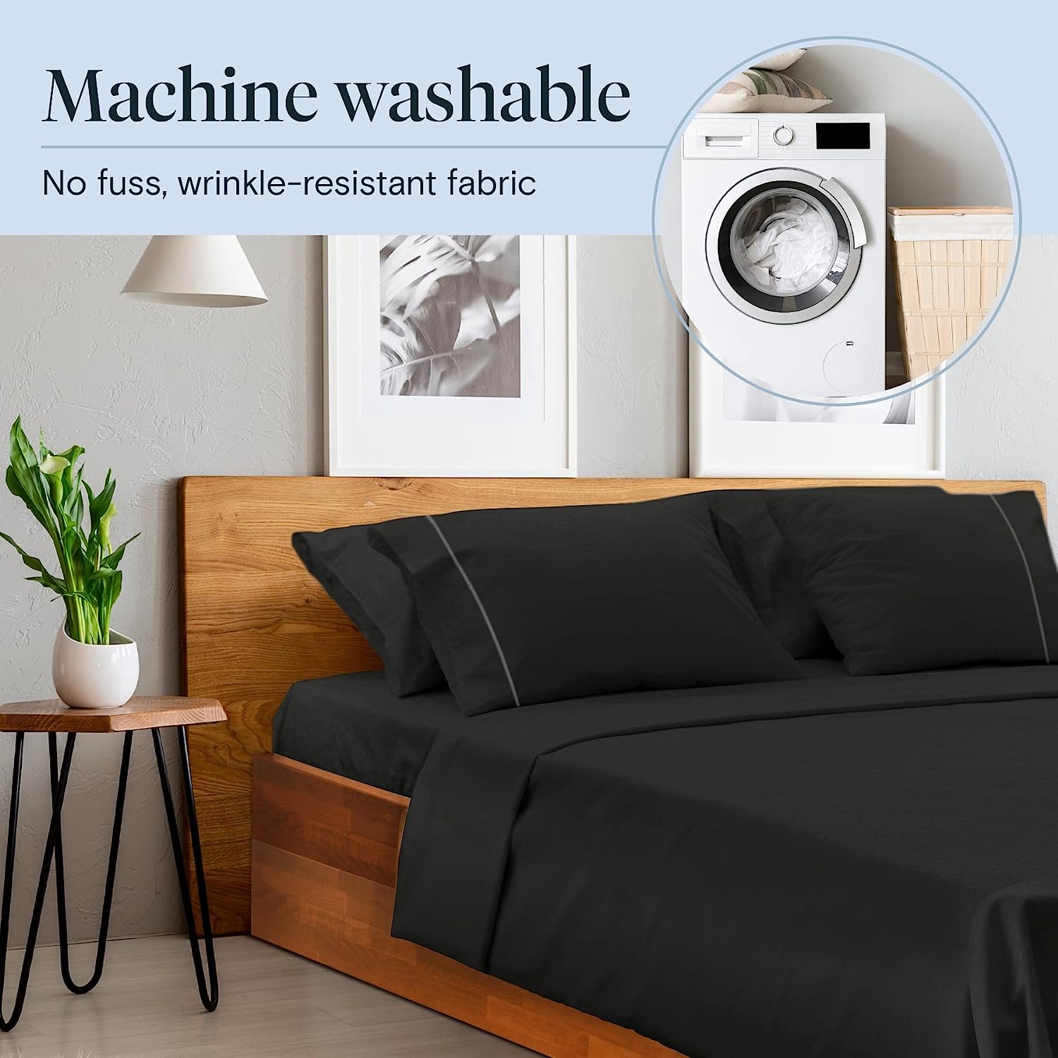 LuxClub 6 PC California King Size Sheet Set Bamboo Sheets Deep Pockets 18" Eco Friendly Wrinkle Free Cooling Sheets Machine Washable Hotel Bedding Silky Soft - Black California King