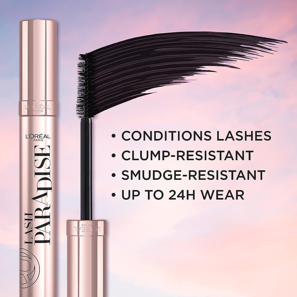 L'Oreal Paris Makeup Lash Paradise Mascara, Voluptuous Volume, Intense Length, Feathery Soft Full Lashes, No Flaking, No Smudging, No Clumping, Black, 0.25 Fl Oz (Pack of 1) Packaging May Vary