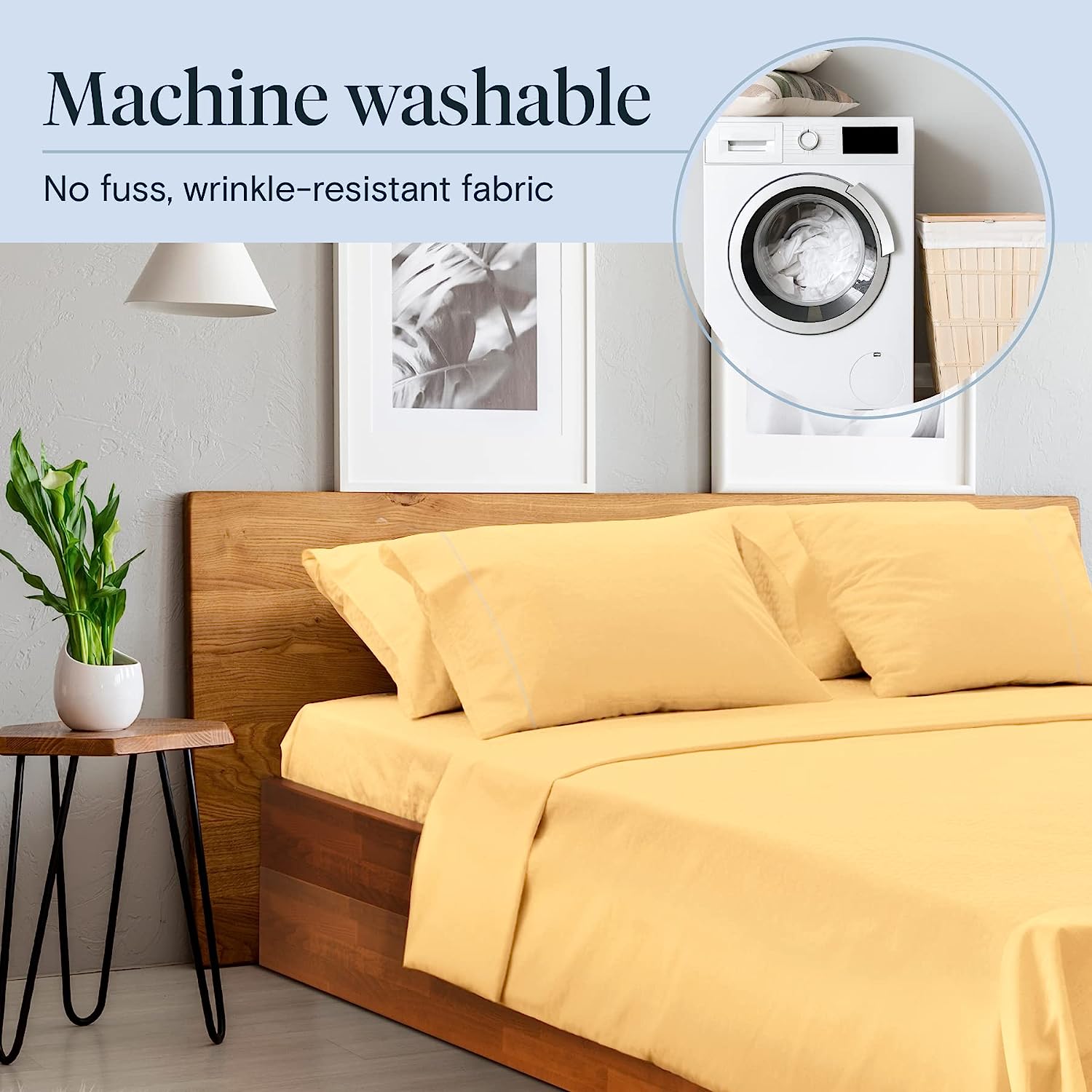 LuxClub 6 PC California King Size Sheet Set Bamboo Sheets Deep Pockets 18" Eco Friendly Wrinkle Free Cooling Sheets Machine Washable Hotel Bedding Silky Soft - Butter California King