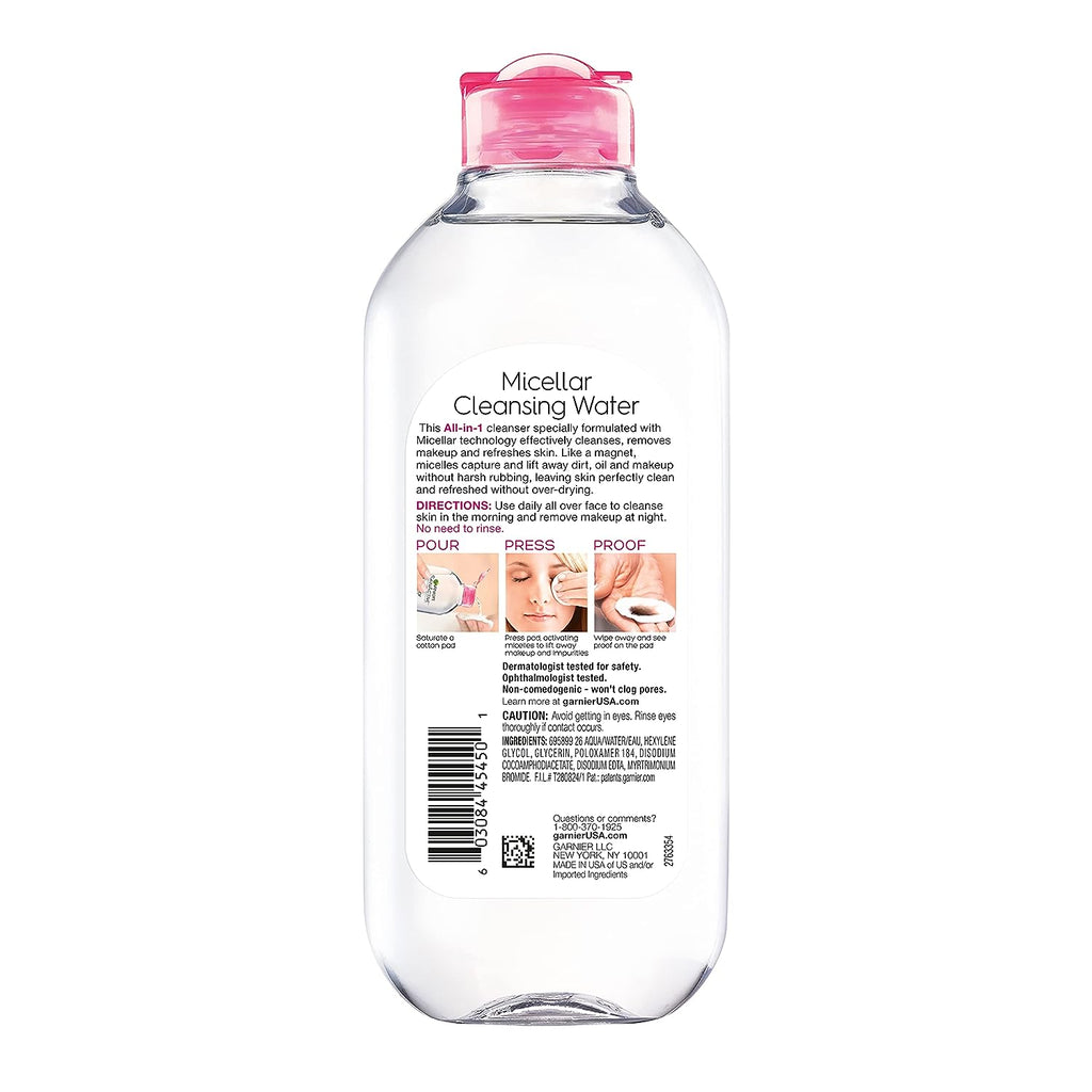 Garnier SkinActive Micellar Water for All Skin Types, Facial Cleanser &amp; Makeup Remover, 13.5 Fl Oz (400mL), 1 Count (Packaging May Vary)