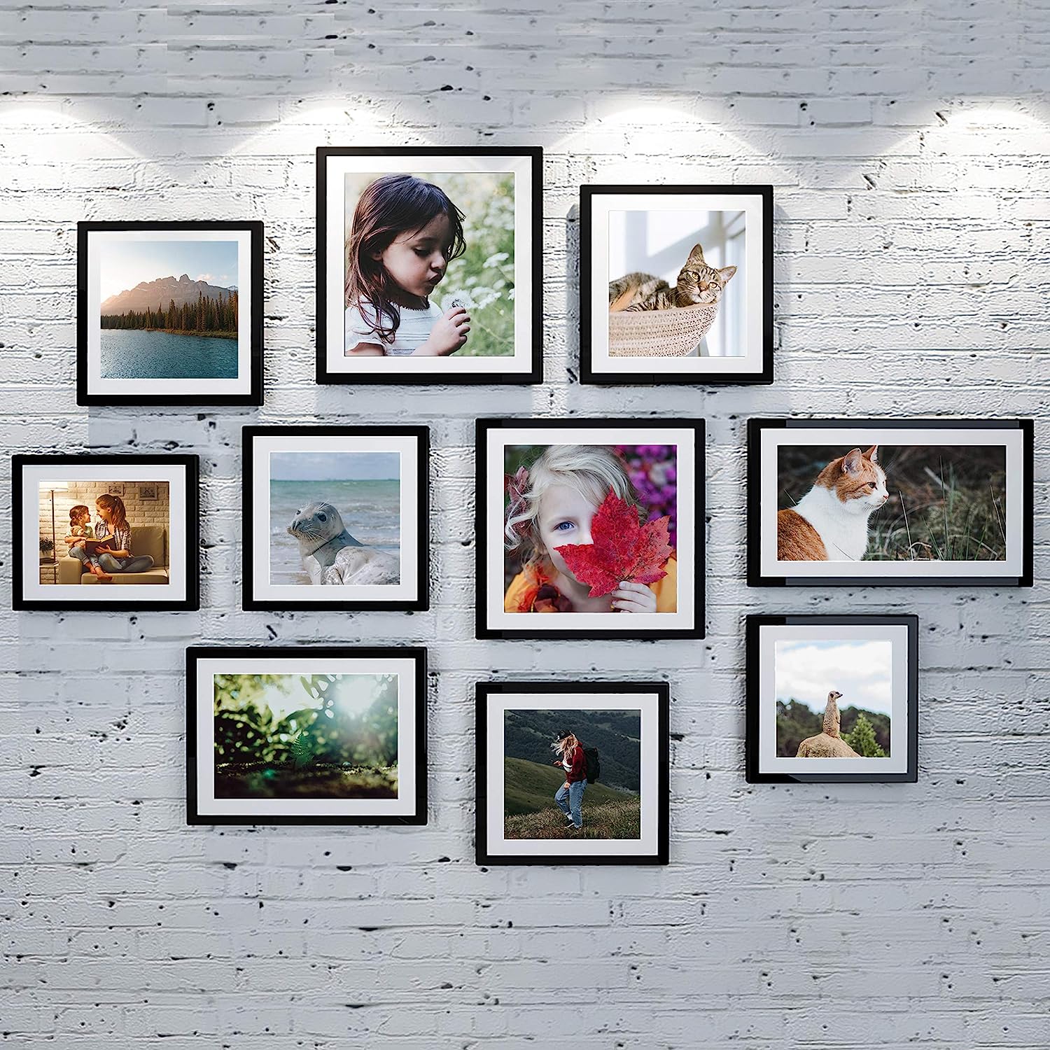 upsimples 10x14 Picture Frame Set of 5, Display Pictures 8.5x11 with Mat or 10x14 Without Mat, Wall Gallery Poster Frames, Black