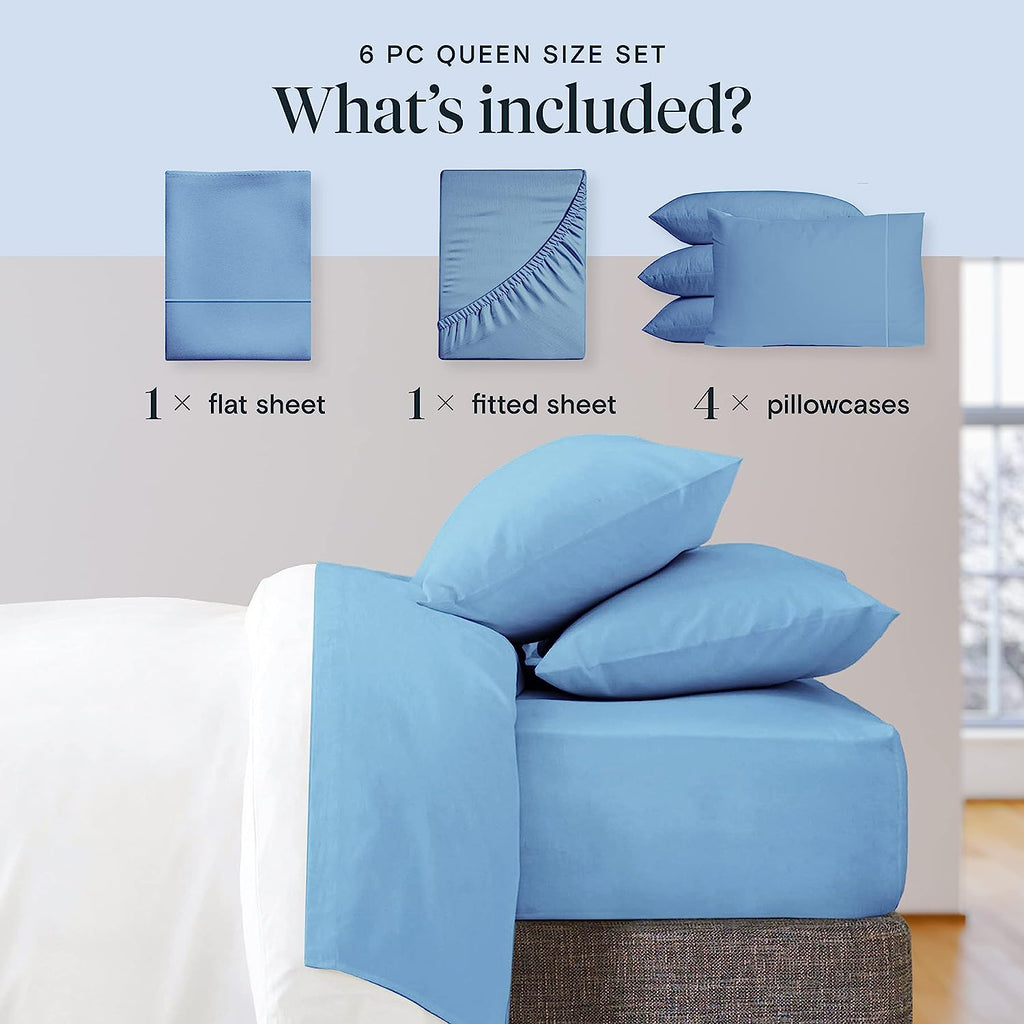 LuxClub 6 PC California King Size Sheet Set Bamboo Sheets Deep Pockets 18" Eco Friendly Wrinkle Free Cooling Sheets Machine Washable Hotel Bedding Silky Soft - Denim California King