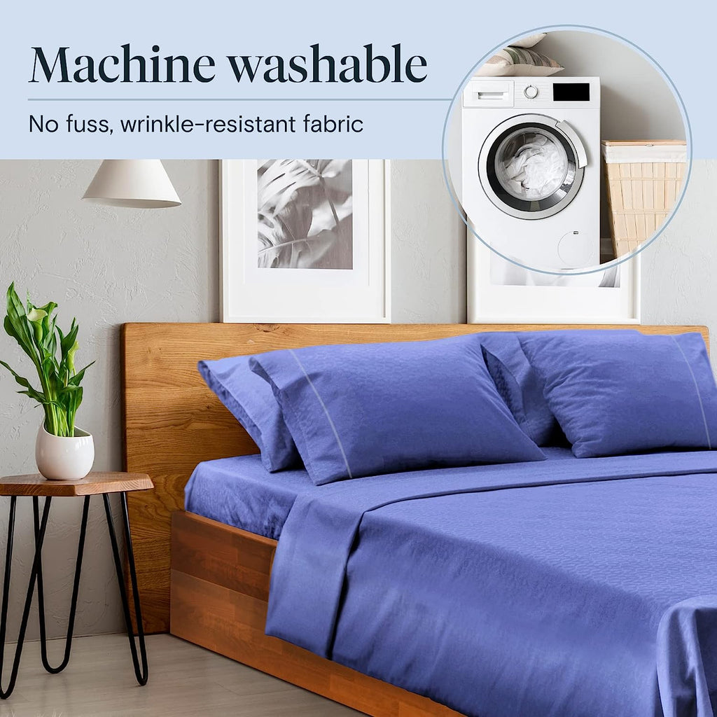 LuxClub 6 PC Full Size Sheet Set Bamboo Sheets Deep Pockets 18" Eco Friendly Wrinkle Free Cooling Sheets Machine Washable Hotel Bedding Silky Soft - Violet Blue Full