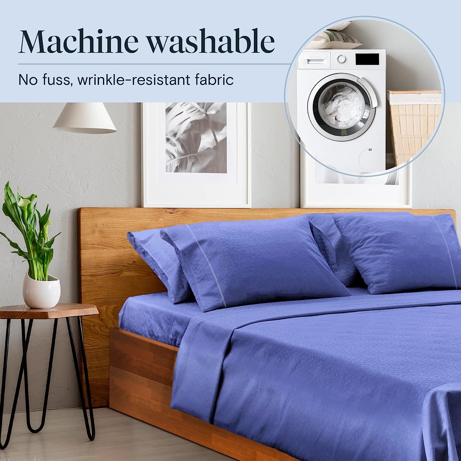 LuxClub 6 PC California King Size Sheet Set Bamboo Sheets Deep Pockets 18" Eco Friendly Wrinkle Free Cooling Sheets Machine Washable Hotel Bedding Silky Soft - Violet Blue California King