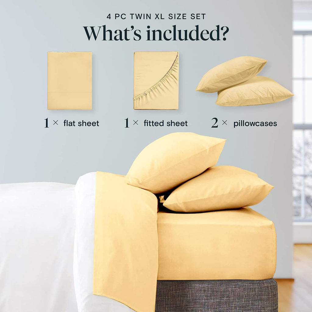 LuxClub Twin XL Sheets Set - Soft Twin Bed Sheets for Boys and Girls, 4 PC Deep Pockets 18" Eco Friendly Wrinkle Free Kids Fitted Sheets Machine Washable Hotel Bedding Silky Soft - Butter Twin XL