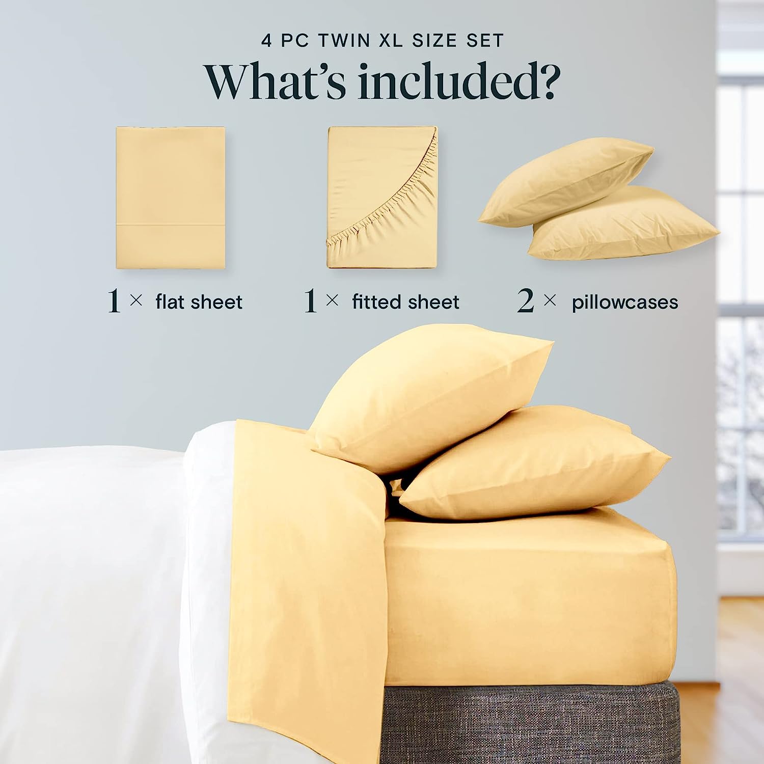 LuxClub Twin XL Sheets Set - Soft Twin Bed Sheets for Boys and Girls, 4 PC Deep Pockets 18" Eco Friendly Wrinkle Free Kids Fitted Sheets Machine Washable Hotel Bedding Silky Soft - Butter Twin XL