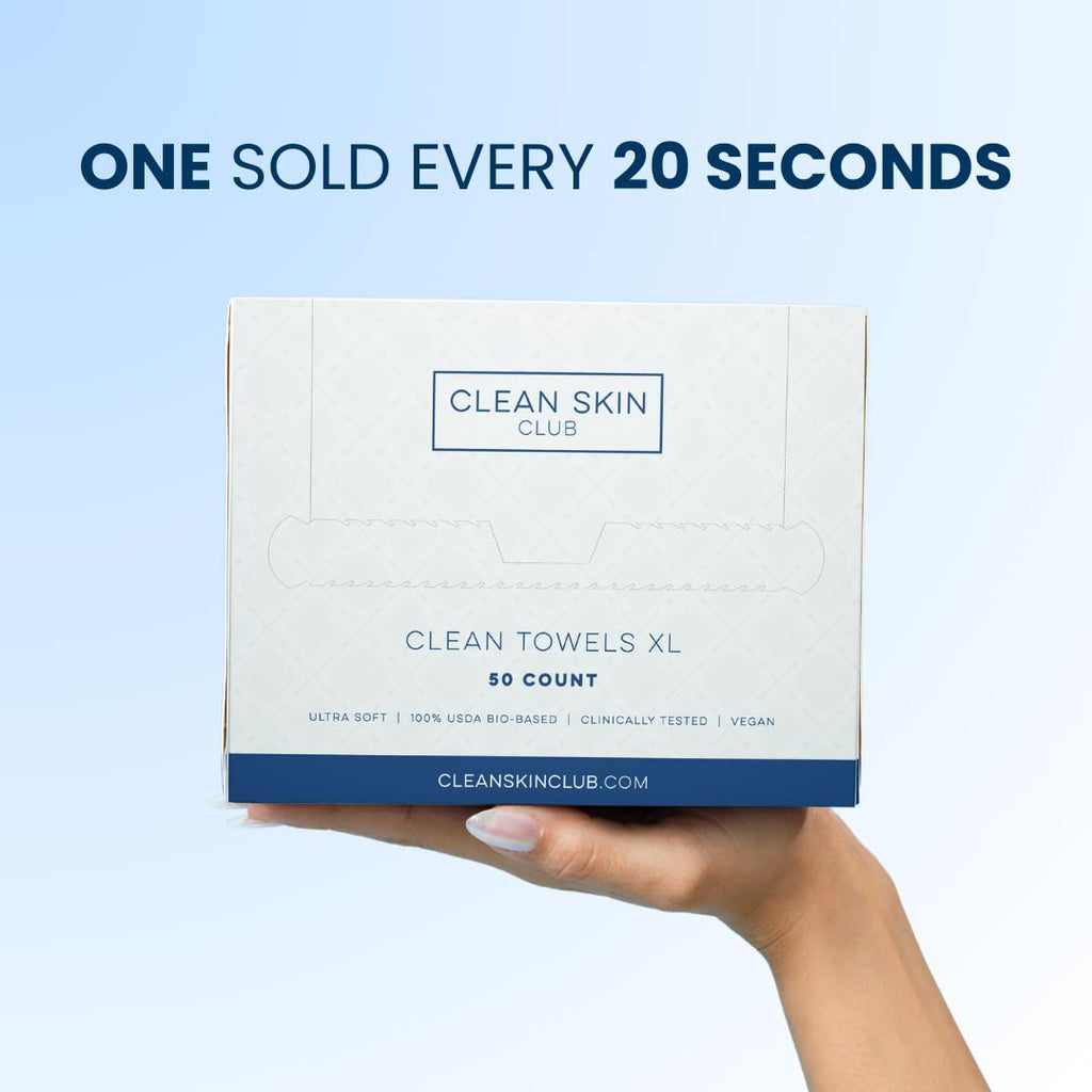 Clean Skin Club Clean Towels XL, 100% USDA Biobased Dermatologist Approved Face Towel, Disposable Clinically Tested Face Towelette, Facial Washcloth, Makeup Remover Dry Wipes, Ultra Soft, 200 ct, 4 pack