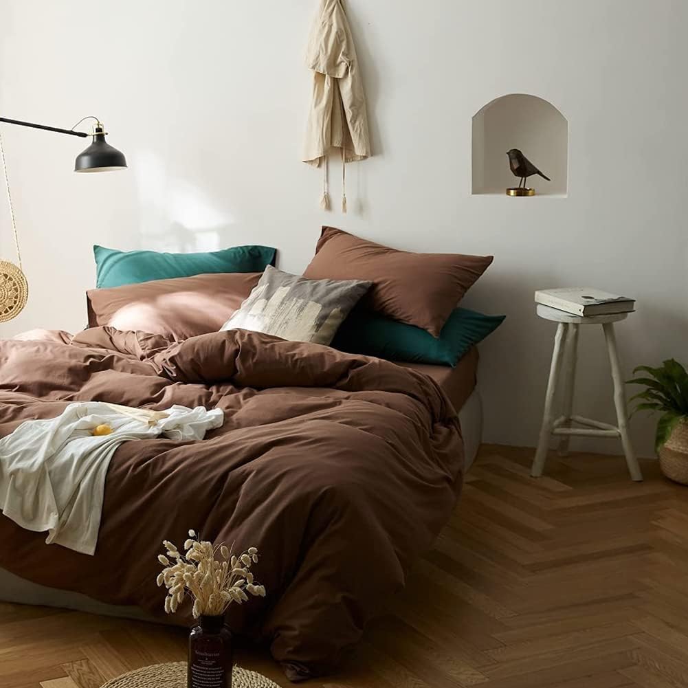 CoutureBridal Brown Duvet Cover Queen Size Solid Mocha Coffee Color Bedding Duvet Cover 3 Pieces Minimalist Soft Microfiber Comforter Cover with Zipper Ties Gift for Men Women