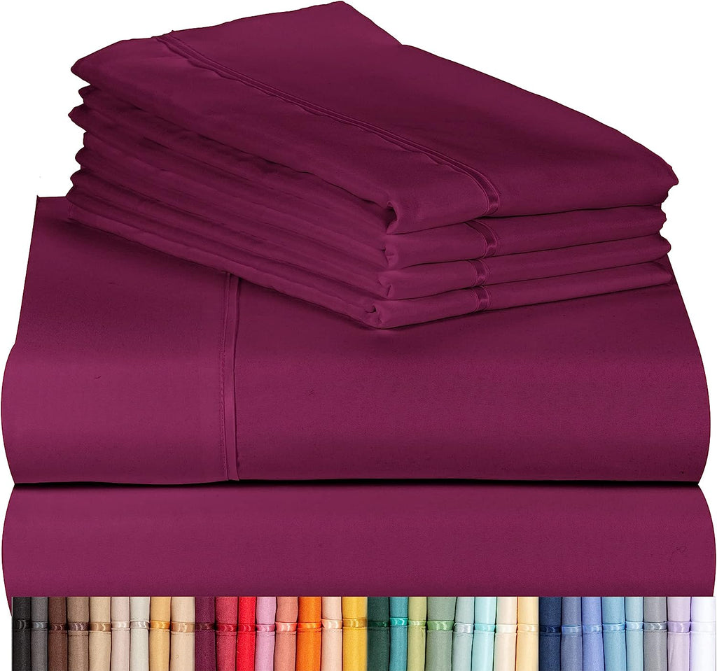 LuxClub 6 PC King Size Sheet Set Bamboo Sheets Deep Pockets 18" Eco Friendly Wrinkle Free Cooling Sheets Machine Washable Hotel Bedding Silky Soft - Eggplant King