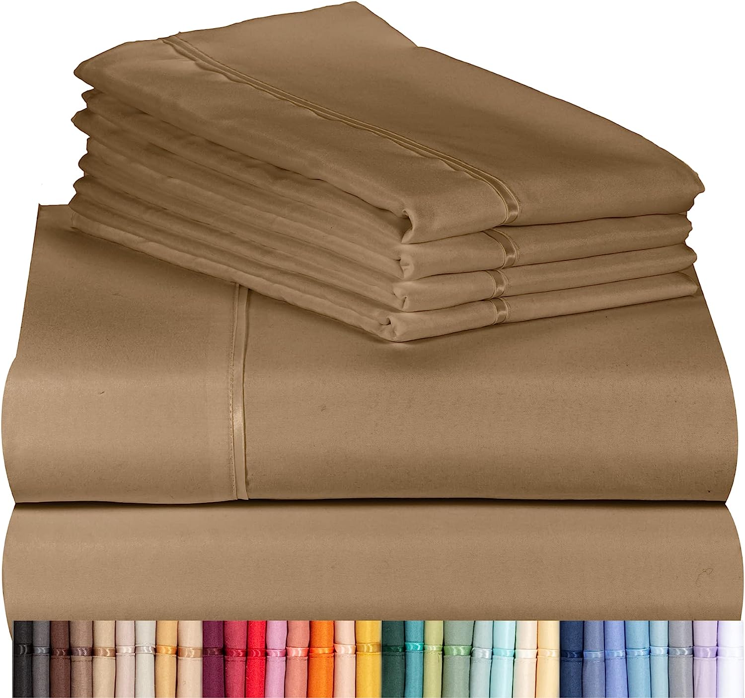 LuxClub 6 PC Full Size Sheet Set Bamboo Sheets Deep Pockets 18" Eco Friendly Wrinkle Free Cooling Sheets Machine Washable Hotel Bedding Silky Soft - Dark Khaki Full