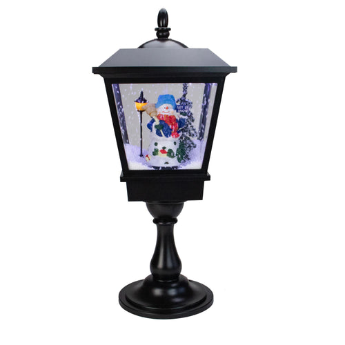 25" Snowman With a Broom and Toys Snowing Black Christmas Street Lamp