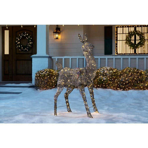 54 in Warm White LED Meadow Frost Brown Doe Holiday Yard Decoration