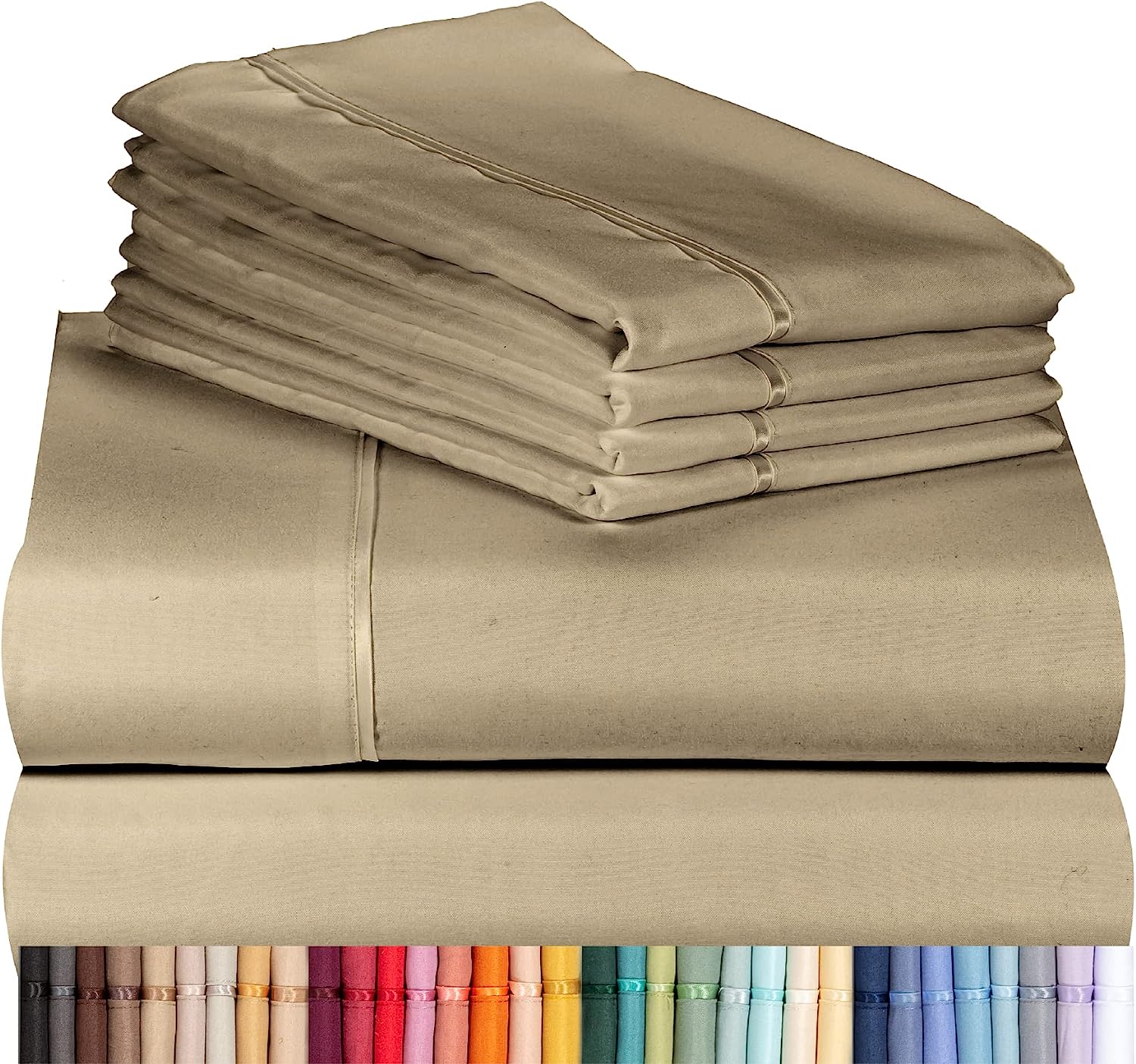 LuxClub 7 PC Split King Sheet Set Bamboo Sheets Deep Pockets 18" Eco Friendly Wrinkle Free Cooling Sheets Machine Washable Hotel Bedding Silky Soft - Taupe Split King