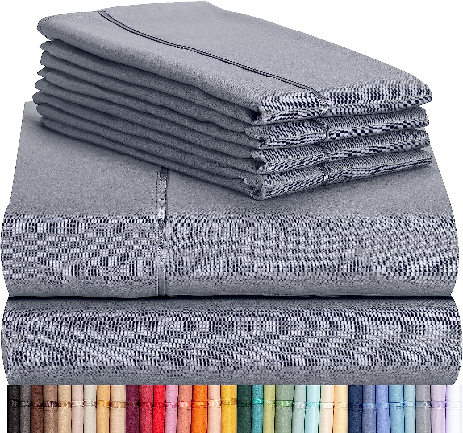 LuxClub 6 PC King Size Sheet Set Bamboo Sheets Deep Pockets 18" Eco Friendly Wrinkle Free Cooling Sheets Machine Washable Hotel Bedding Silky Soft - Light Grey King