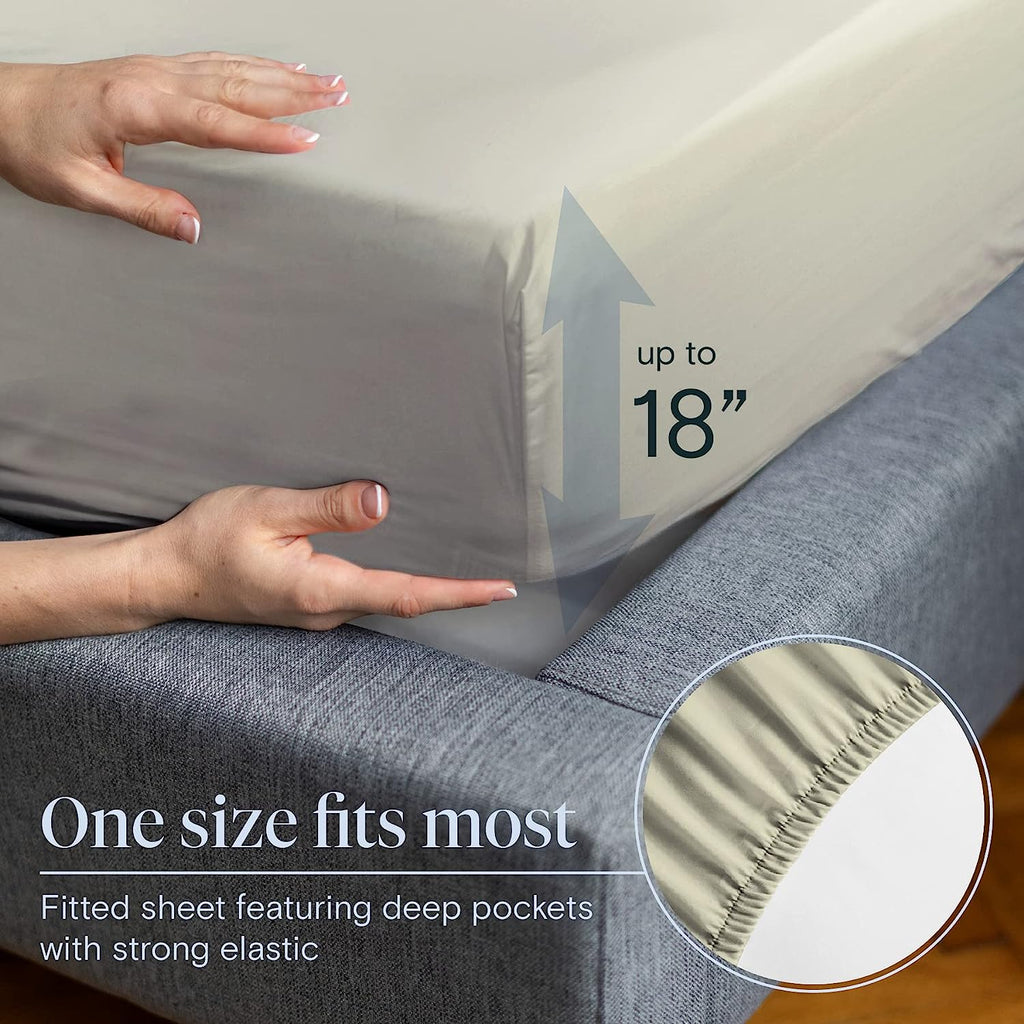 LuxClub 6 PC Queen Sheet Set Bamboo Sheets Deep Pockets 18" Eco Friendly Wrinkle Free Cooling Sheets Machine Washable Hotel Bedding Silky Soft - Light Taupe Queen