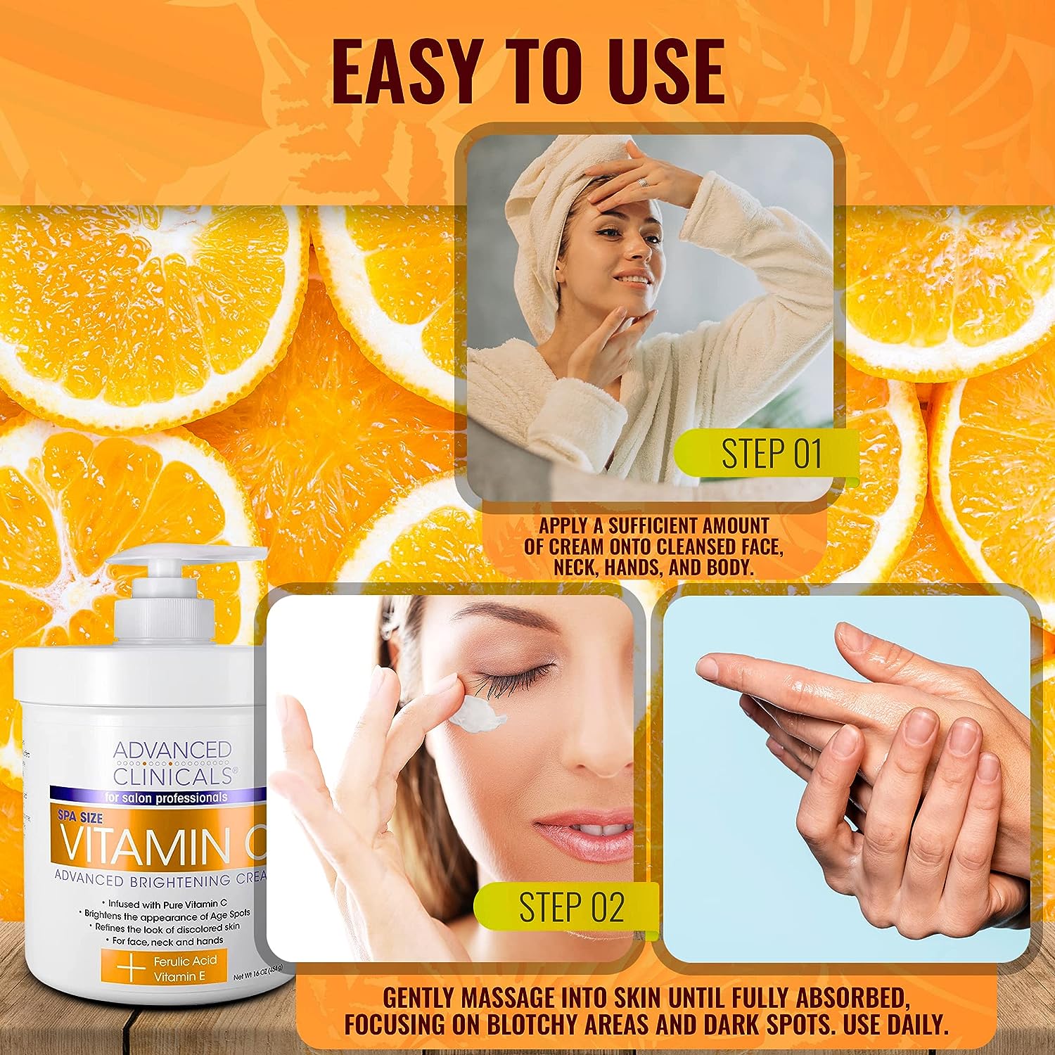 Advanced Clinicals Retinol Body Cream + Vitamin C Moisturizer Lotion Skin Care Set, Anti Aging Body &amp; Face Creams Reduce Wrinkles, Fine Lines, &amp; Dark Spots, Dual Moisturizing Cream Kit, 2-Pack
