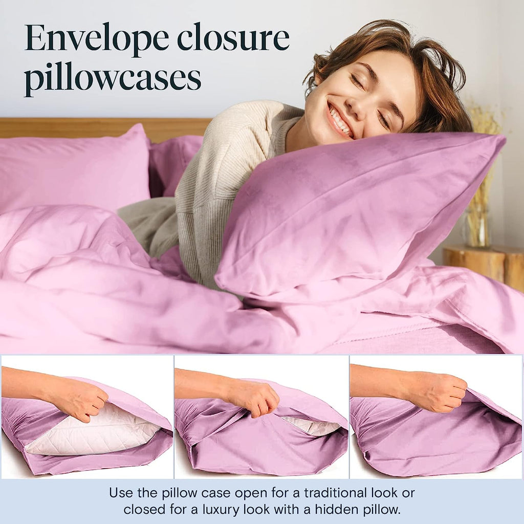 LuxClub 6 PC Full Size Sheet Set Bamboo Sheets Deep Pockets 18" Eco Friendly Wrinkle Free Cooling Sheets Machine Washable Hotel Bedding Silky Soft - Light Plum Full