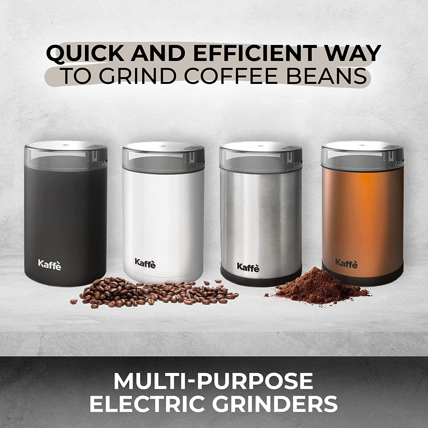 Kaffe Coffee Grinder Electric - Spice Grinder w/Cleaning Brush, Easy On/Off - Perfect for Espresso, Herbs, Spices, Nuts, Grain - 3.5oz / 14 Cup. Copper