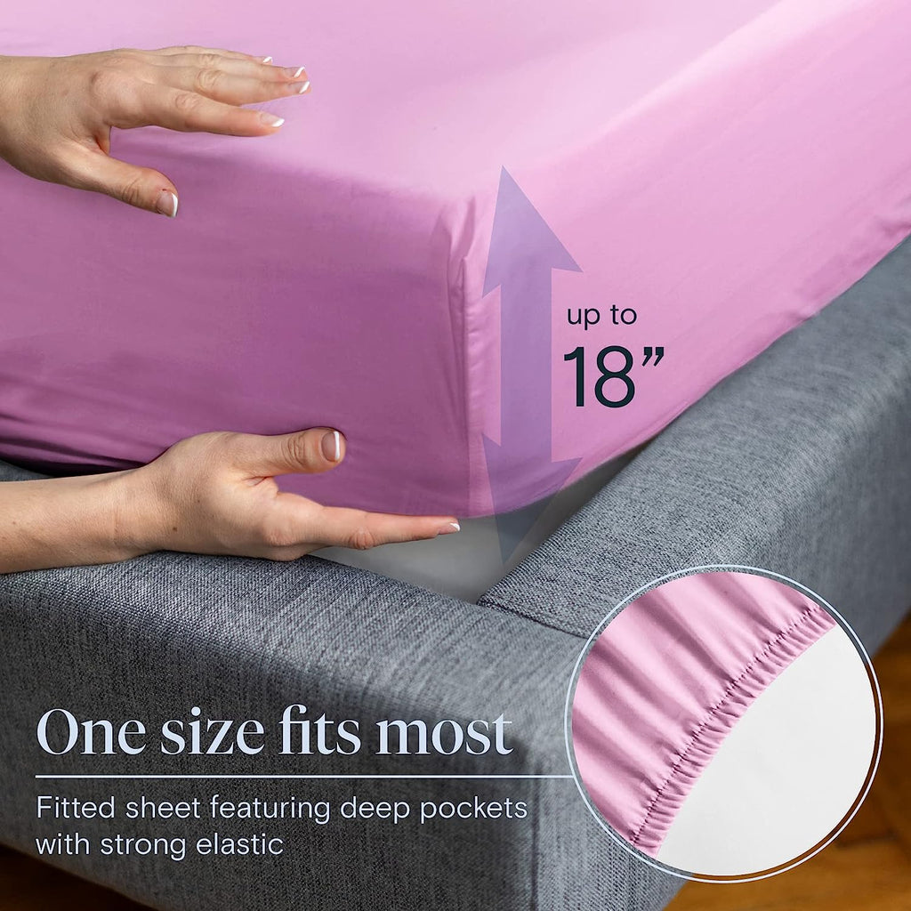 LuxClub 7 PC Split King Sheet Set Bamboo Sheets Deep Pockets 18" Eco Friendly Wrinkle Free Cooling Sheets Machine Washable Hotel Bedding Silky Soft - Light Plum Split King