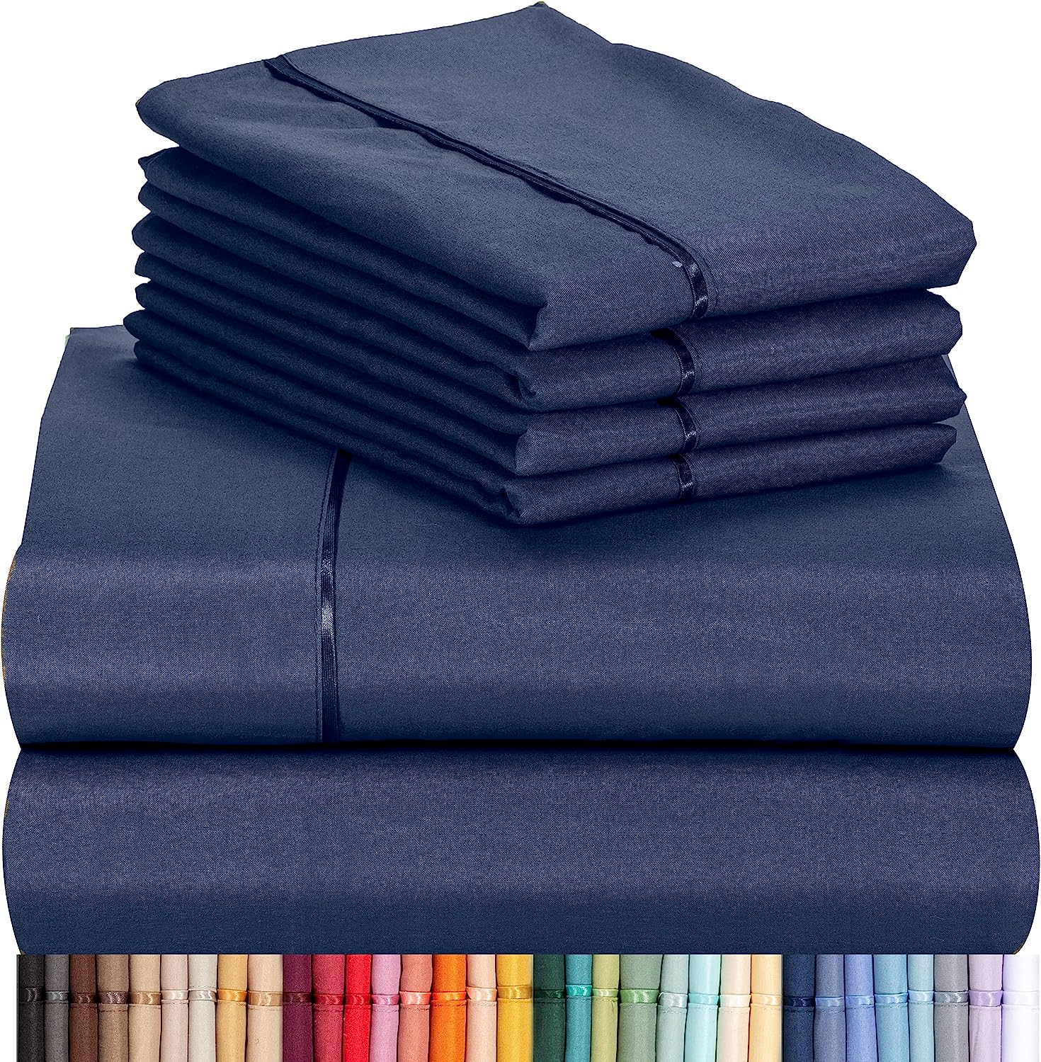 LuxClub 6 PC King Size Sheet Set Bamboo Sheets Deep Pockets 18" Eco Friendly Wrinkle Free Cooling Sheets Machine Washable Hotel Bedding Silky Soft - Navy King