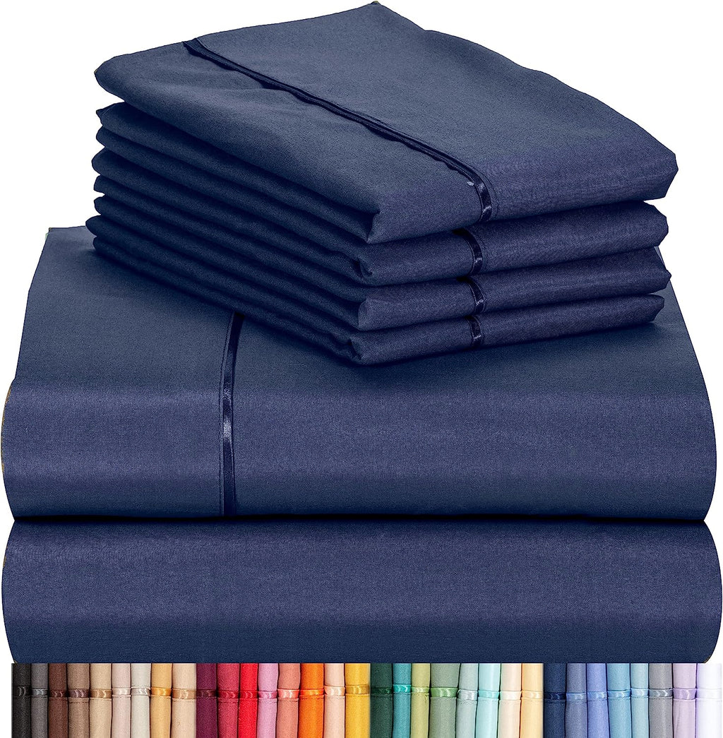 LuxClub 6 PC California King Size Sheet Set Bamboo Sheets Deep Pockets 18" Eco Friendly Wrinkle Free Cooling Sheets Machine Washable Hotel Bedding Silky Soft - Navy California King