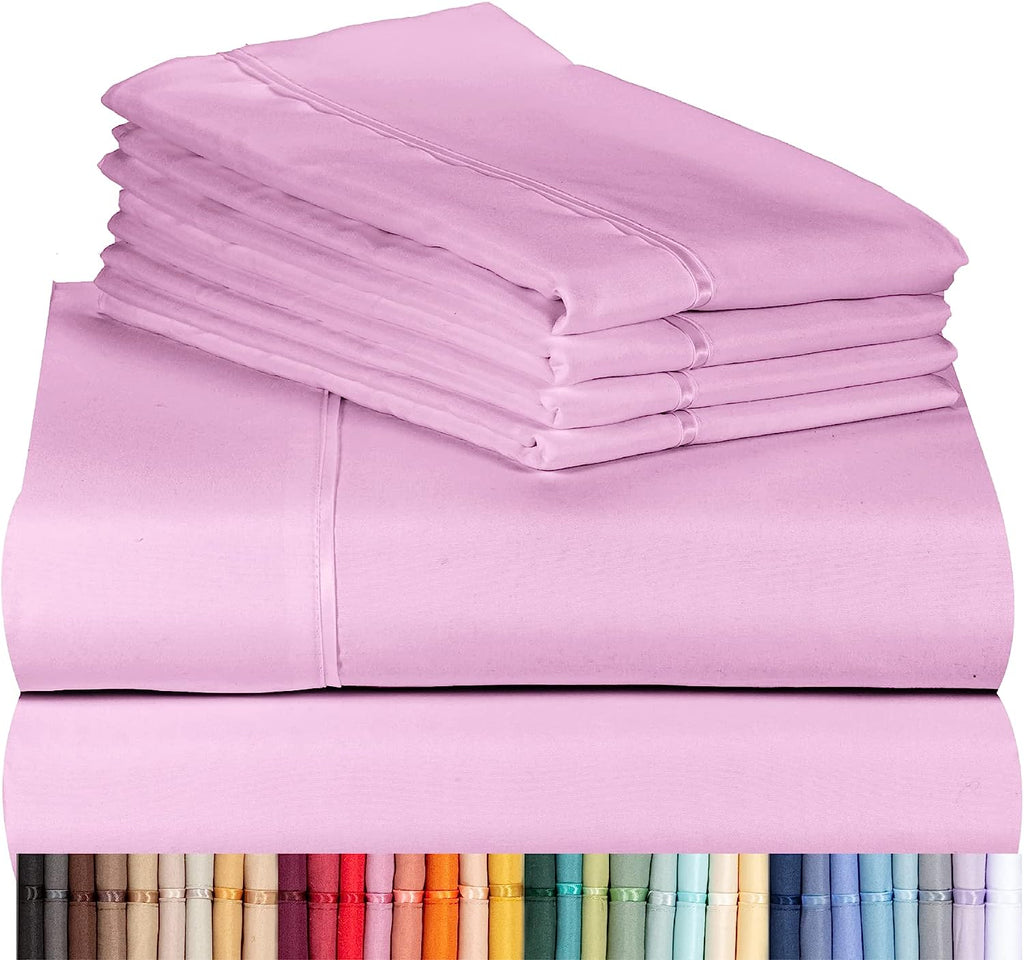 LuxClub 6 PC Queen Sheet Set Bamboo Sheets Deep Pockets 18" Eco Friendly Wrinkle Free Cooling Sheets Machine Washable Hotel Bedding Silky Soft - Light Plum Queen
