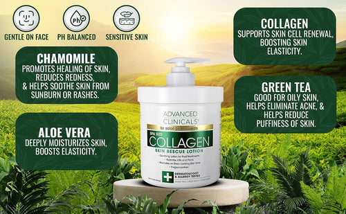 Advanced Clinicals Collagen Lotion Dry Skin Rescue Face &amp; Body Moisturizing Skin Care Cream For Lifting, Firming, &amp; Tightening Skin. Anti Aging Skincare Moisturizer Helps Hydrate Skin, Large 16 Ounce