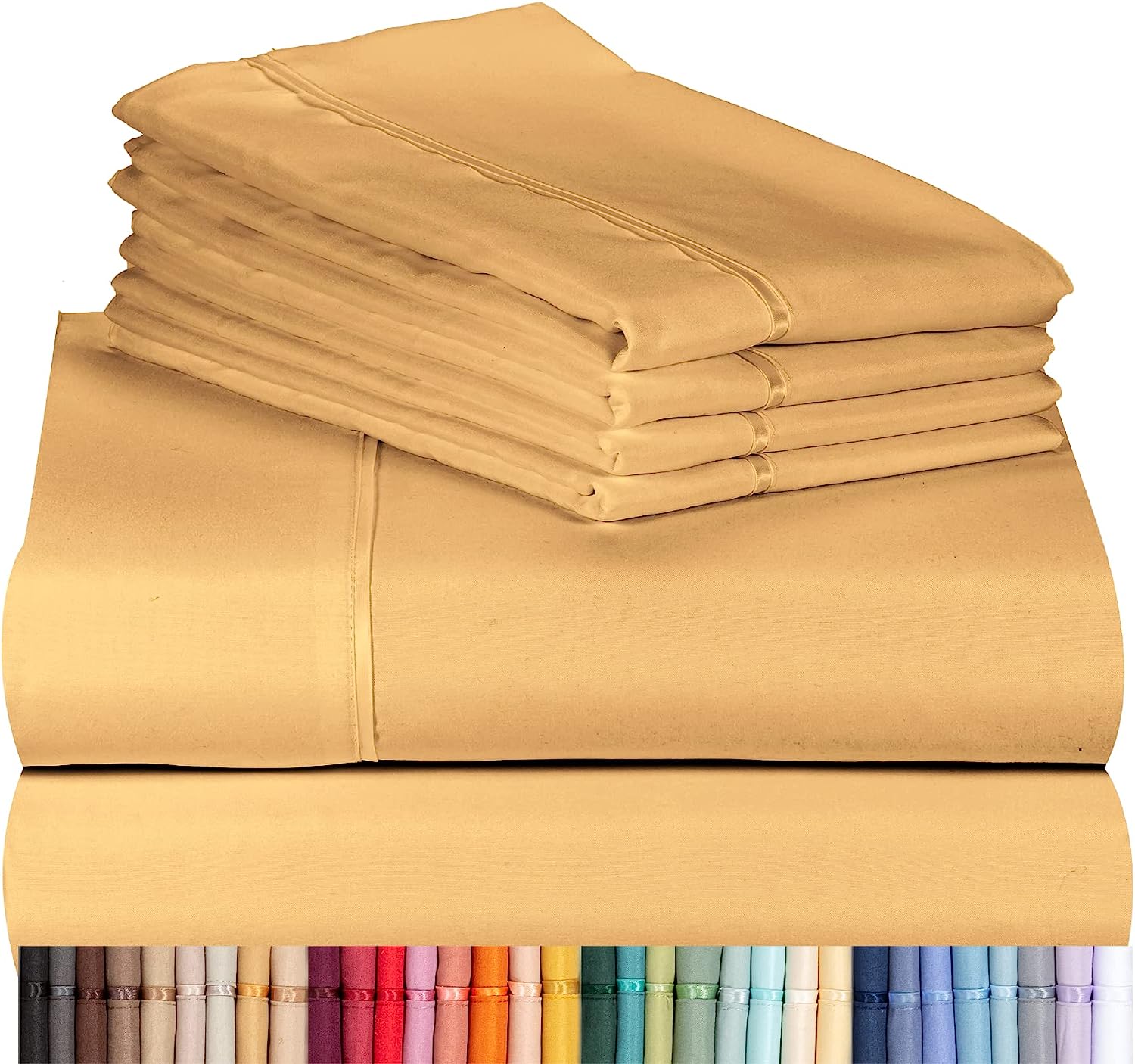 LuxClub 6 PC King Size Sheet Set Bamboo Sheets Deep Pockets 18" Eco Friendly Wrinkle Free Cooling Sheets Machine Washable Hotel Bedding Silky Soft - Gold King