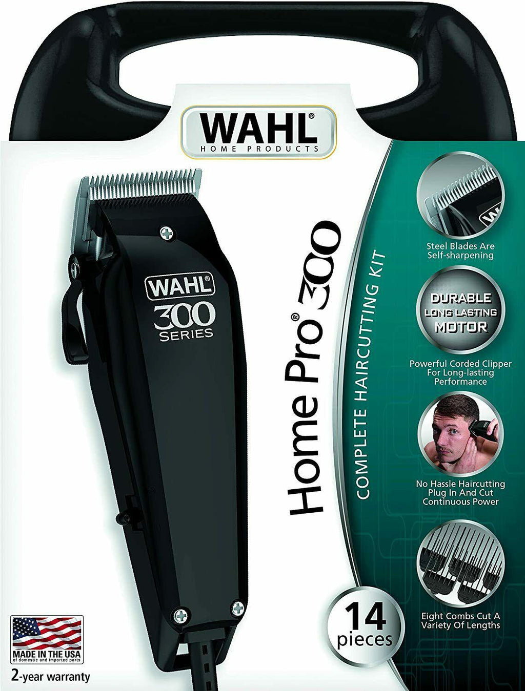 Wahl 9247-1316 Trimmer Series 300 On Storage Case Auto-Afilado 8 Combs