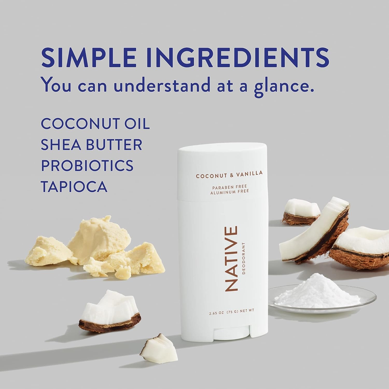 Native Deodorant | Natural Deodorant for Women and Men, Aluminum Free with Baking Soda, Probiotics, Coconut Oil and Shea Butter | Coconut &amp; Vanilla