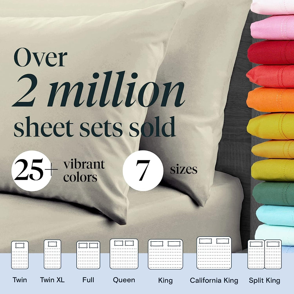 LuxClub 7 PC Split King Sheet Set Bamboo Sheets Deep Pockets 18" Eco Friendly Wrinkle Free Cooling Sheets Machine Washable Hotel Bedding Silky Soft - Light Taupe Split King
