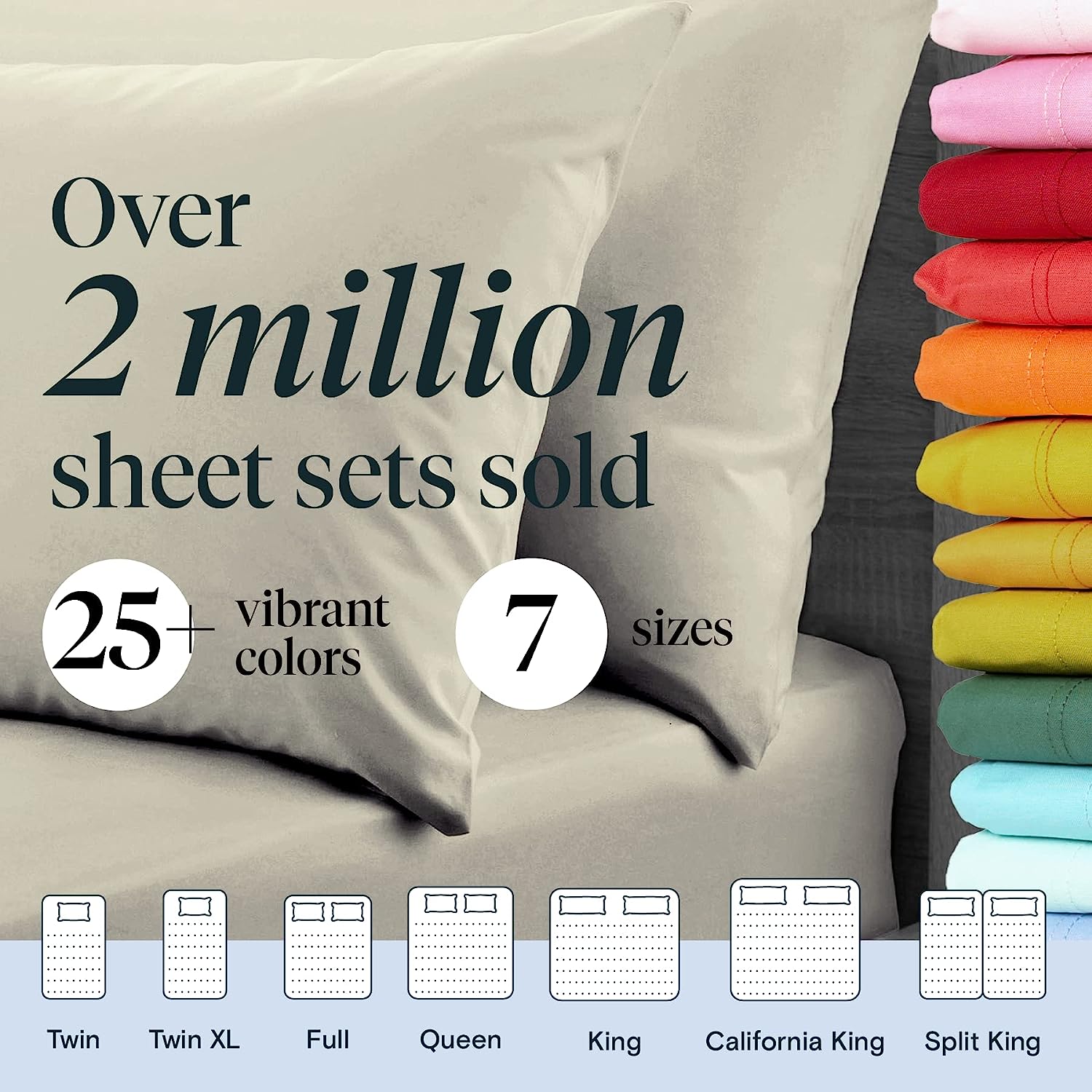 LuxClub 7 PC Split King Sheet Set Bamboo Sheets Deep Pockets 18" Eco Friendly Wrinkle Free Cooling Sheets Machine Washable Hotel Bedding Silky Soft - Light Taupe Split King