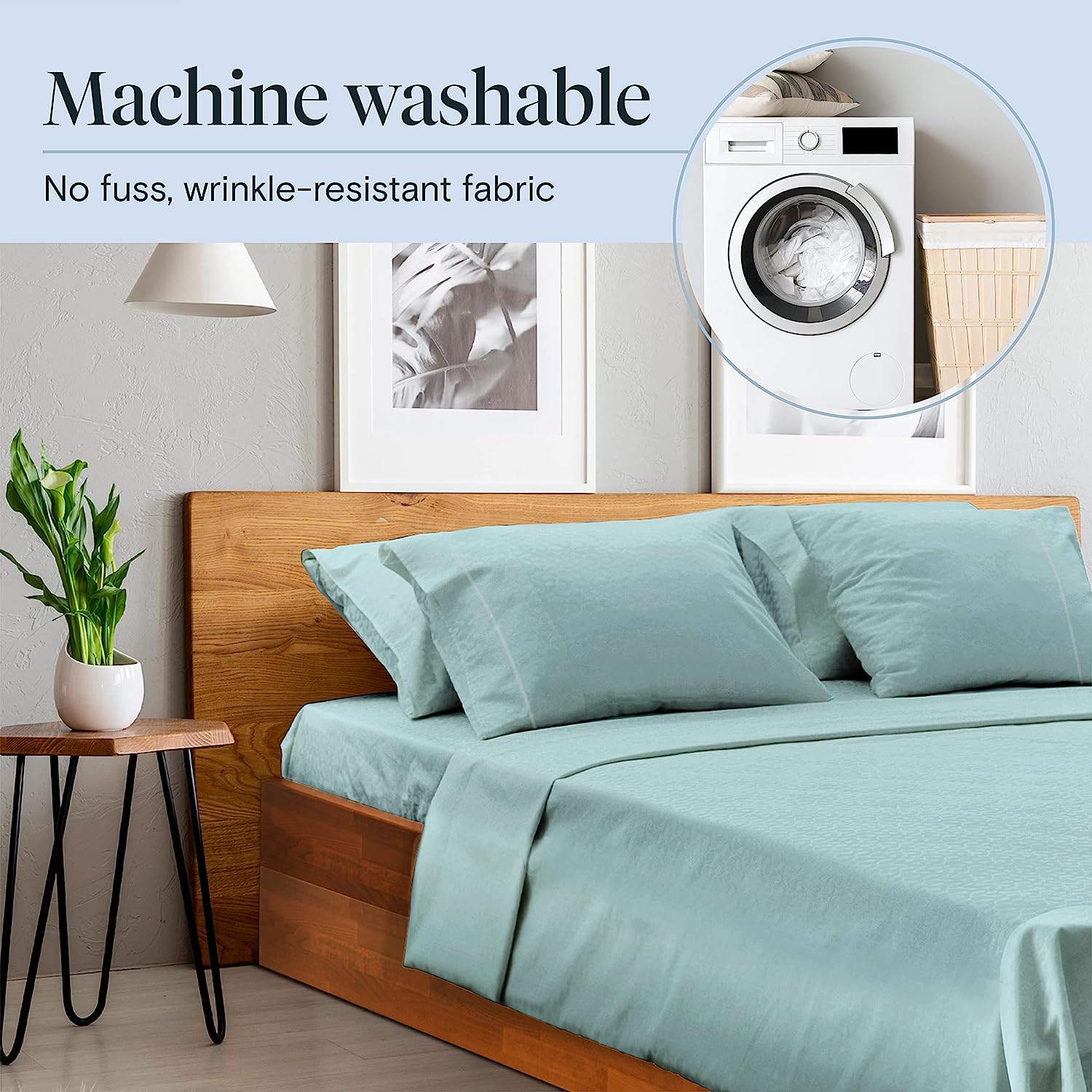 LuxClub 6 PC Queen Sheet Set Bamboo Sheets Deep Pockets 18" Eco Friendly Wrinkle Free Cooling Sheets Machine Washable Hotel Bedding Silky Soft - Light Teal Queen