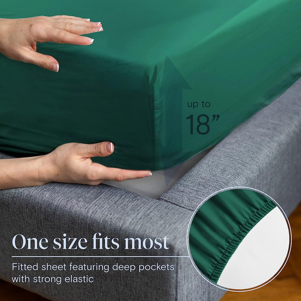 LuxClub 7 PC Split King Sheet Set Bamboo Sheets Deep Pockets 18" Eco Friendly Wrinkle Free Cooling Sheets Machine Washable Hotel Bedding Silky Soft - Emerald Split King