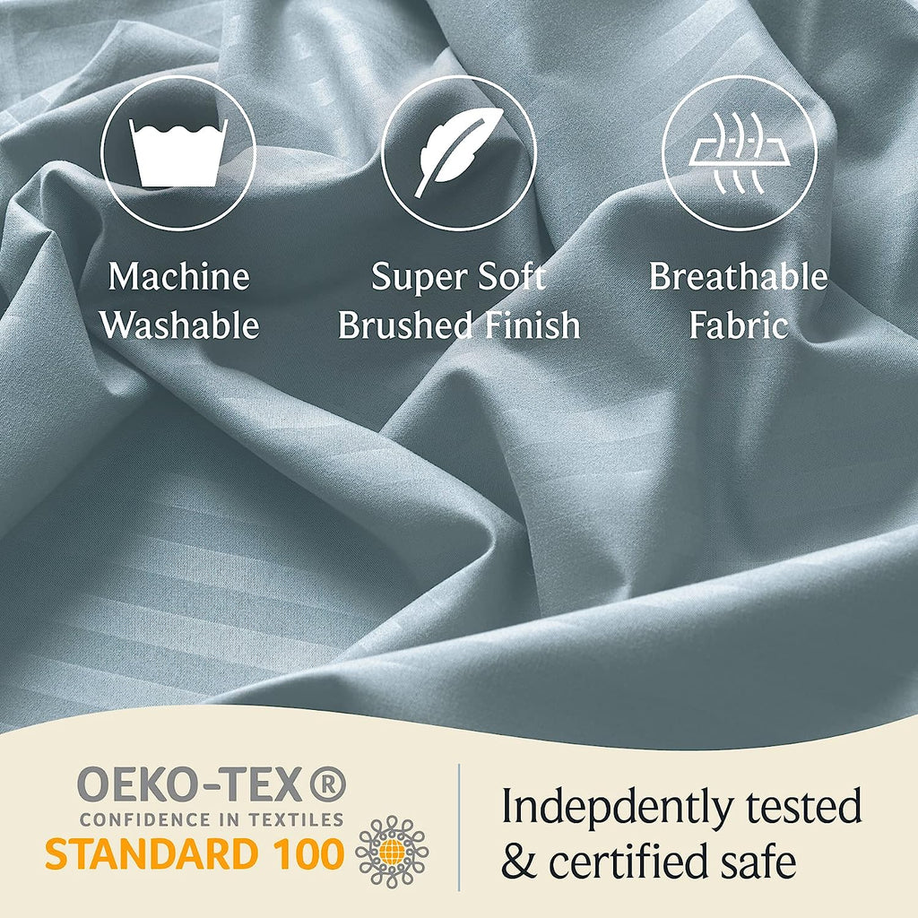 LuxClub Striped Sheets Set, 4 PC Striped Bed Sheets Set Twin Size for Boys and Girls, Deep Pockets 18" Eco Friendly Wrinkle Free Kids Fitted Sheets Machine Washable Hotel Bedding (Twin, Light Blue)