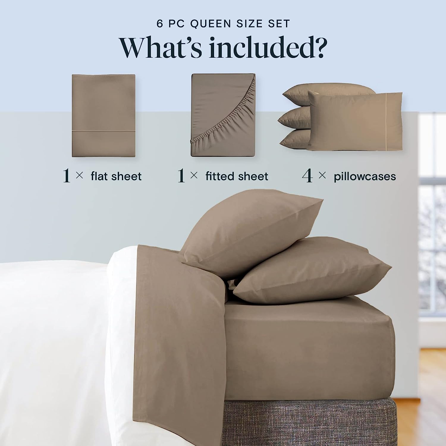 LuxClub 6 PC Queen Sheet Set Bamboo Sheets Deep Pockets 18" Eco Friendly Wrinkle Free Cooling Sheets Machine Washable Hotel Bedding Silky Soft - Tree Bark Queen