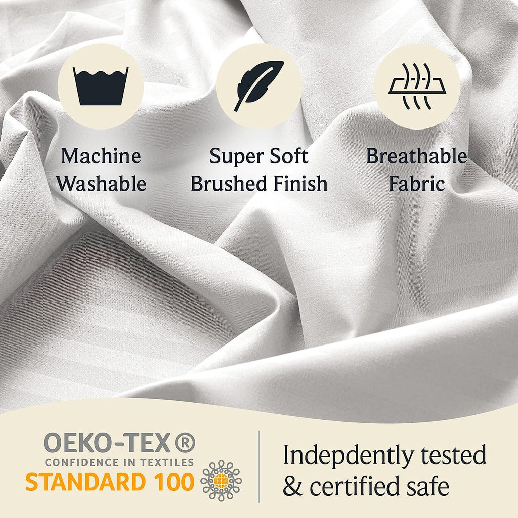 LuxClub Striped Sheets Set, 6 PC Striped Bed Sheets Full Size, Deep Pockets 18" Eco Friendly Wrinkle Free Cooling Sheets Machine Washable Hotel Bedding Silky Soft (Full, Striped White)