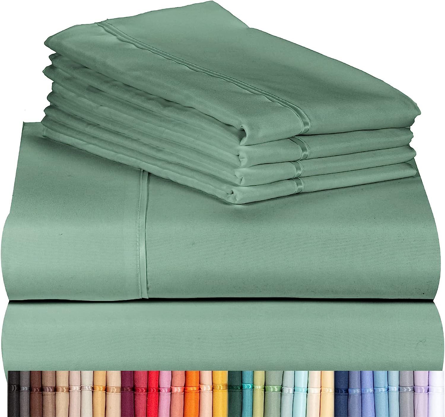 LuxClub 6 PC King Size Sheet Set Bamboo Sheets Deep Pockets 18" Eco Friendly Wrinkle Free Cooling Sheets Machine Washable Hotel Bedding Silky Soft - Tree Moss Green King