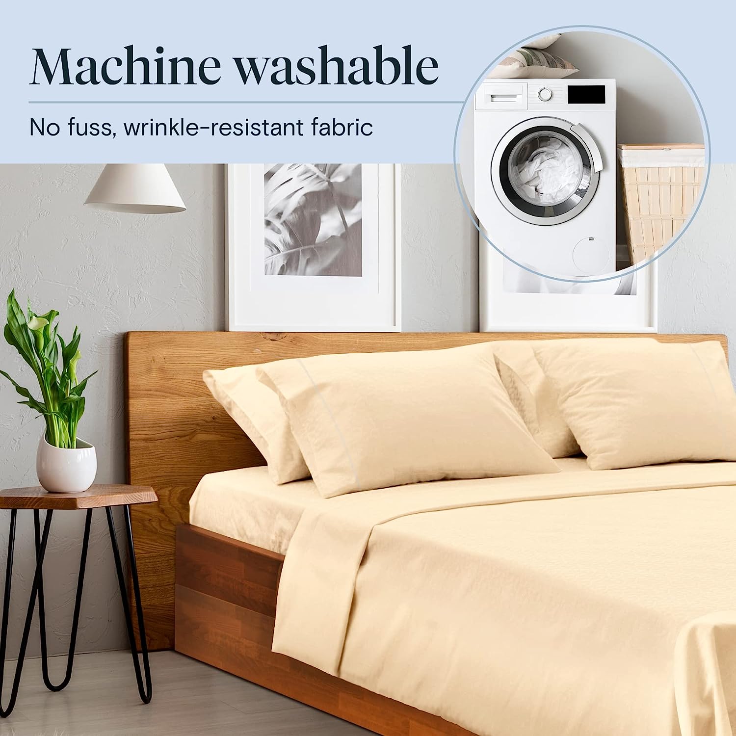 LuxClub 6 PC Queen Sheet Set Bamboo Sheets Deep Pockets 18" Eco Friendly Wrinkle Free Cooling Sheets Machine Washable Hotel Bedding Silky Soft - Cream Queen