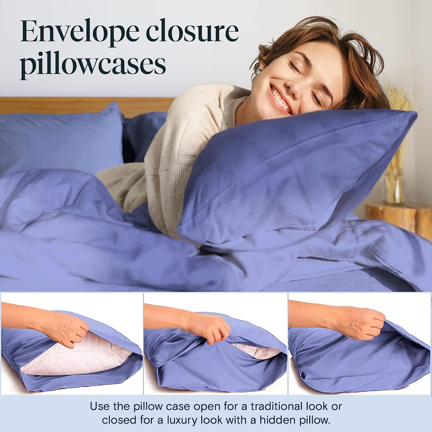 LuxClub 6 PC Full Size Sheet Set Bamboo Sheets Deep Pockets 18" Eco Friendly Wrinkle Free Cooling Sheets Machine Washable Hotel Bedding Silky Soft - Violet Blue Full