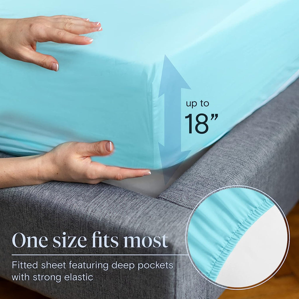 LuxClub 6 PC King Size Sheet Set Bamboo Sheets Deep Pockets 18" Eco Friendly Wrinkle Free Cooling Sheets Machine Washable Hotel Bedding Silky Soft - Aqua King