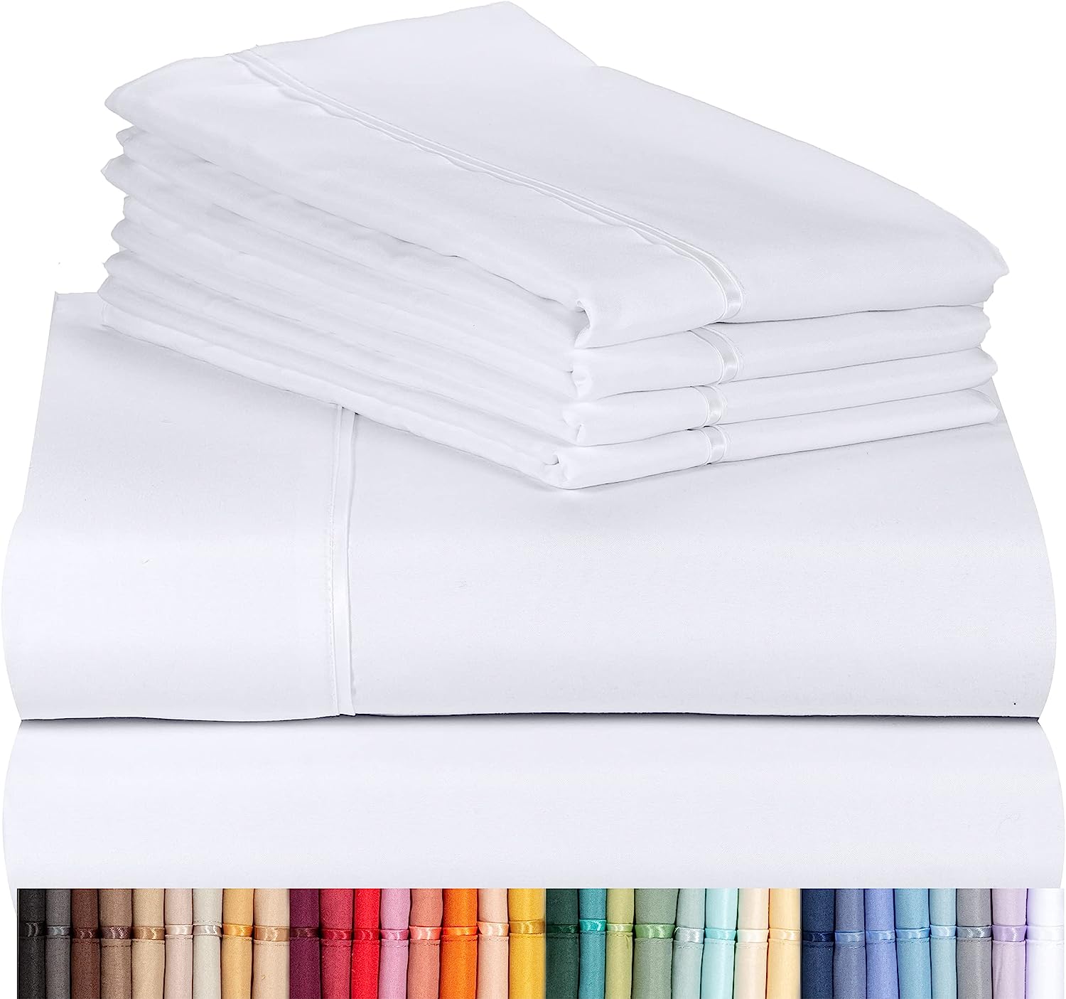 LuxClub 6 PC Full Size Sheet Set Bamboo Sheets Deep Pockets 18" Eco Friendly Wrinkle Free Cooling Sheets Machine Washable Hotel Bedding Silky Soft - White Full