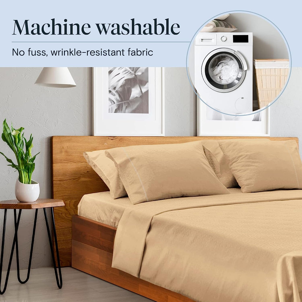 LuxClub 6 PC California King Size Sheet Set Bamboo Sheets Deep Pockets 18" Eco Friendly Wrinkle Free Cooling Sheets Machine Washable Hotel Bedding Silky Soft - Mocha California King