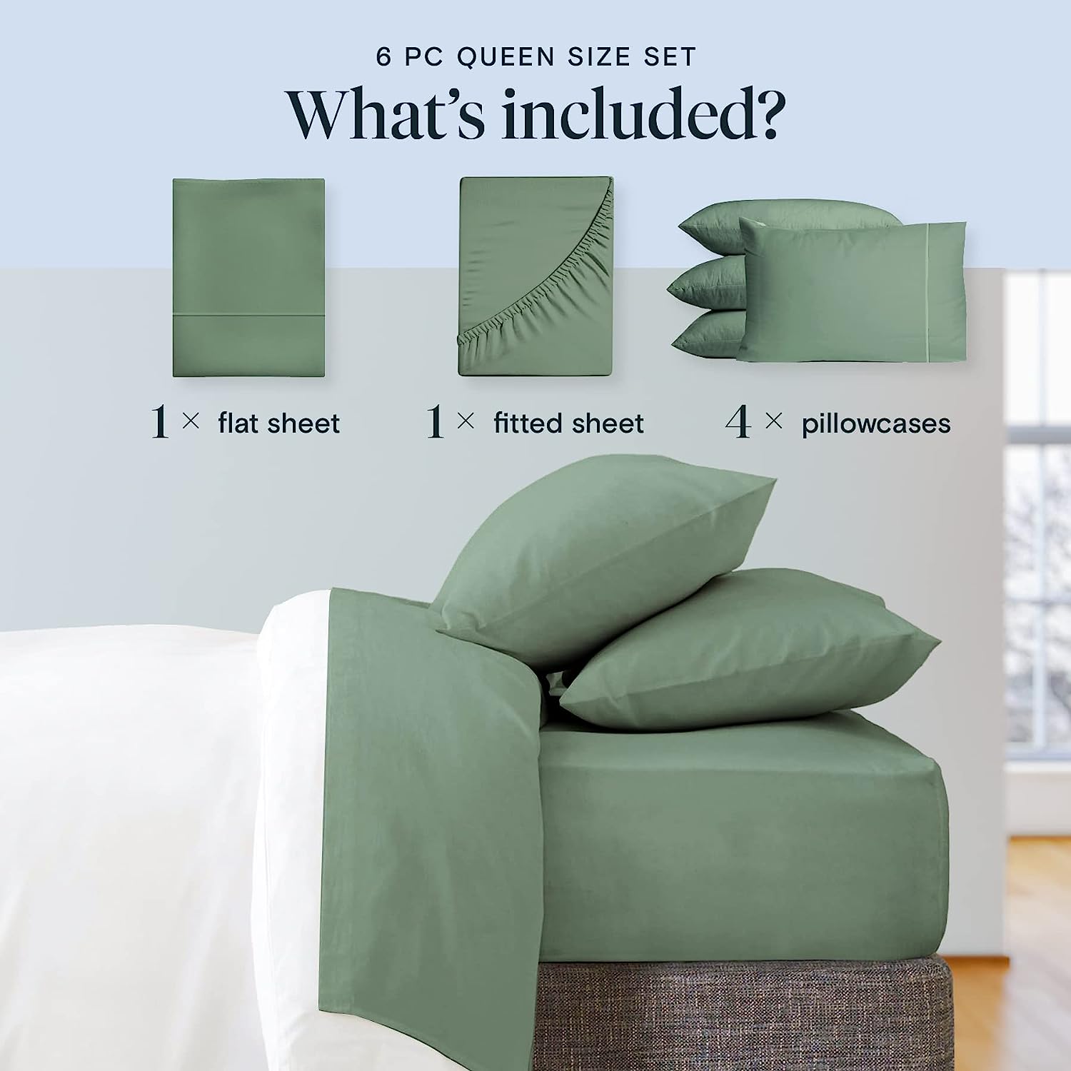 LuxClub 6 PC King Size Sheet Set Bamboo Sheets Deep Pockets 18" Eco Friendly Wrinkle Free Cooling Sheets Machine Washable Hotel Bedding Silky Soft - Tree Moss Green King