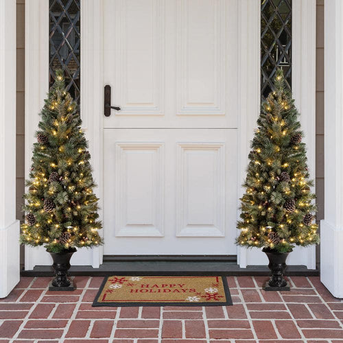 5 ft. Pre-Lit Flocked Pine Artificial Christmas Tree with 130 Warm White Lights (Set of 2)