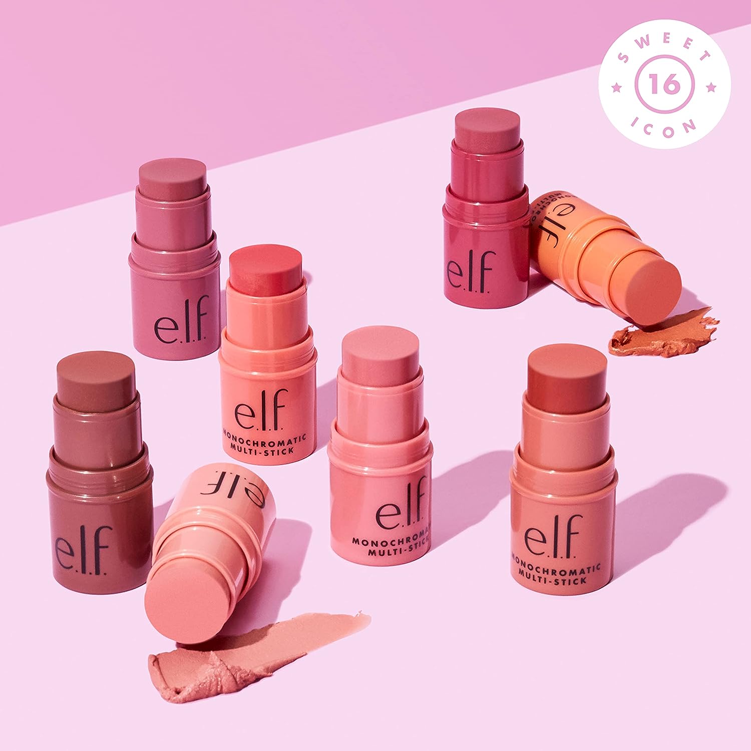 e.l.f. Monochromatic Multi Stick, Luxuriously Creamy &amp; Blendable Color, For Eyes, Lips &amp; Cheeks, Glistening Peach, 0.155 Oz (4.4g)