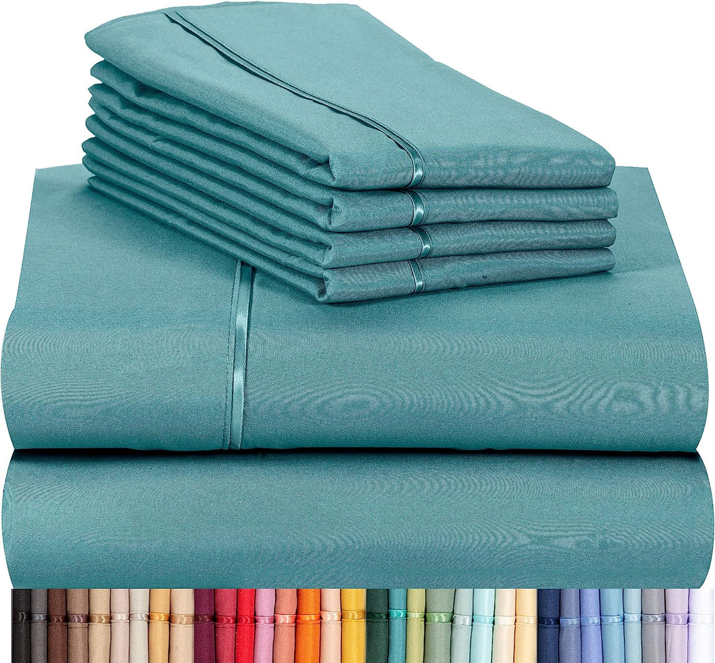 LuxClub 6 PC Queen Sheet Set Bamboo Sheets Deep Pockets 18" Eco Friendly Wrinkle Free Cooling Sheets Machine Washable Hotel Bedding Silky Soft - Teal Queen