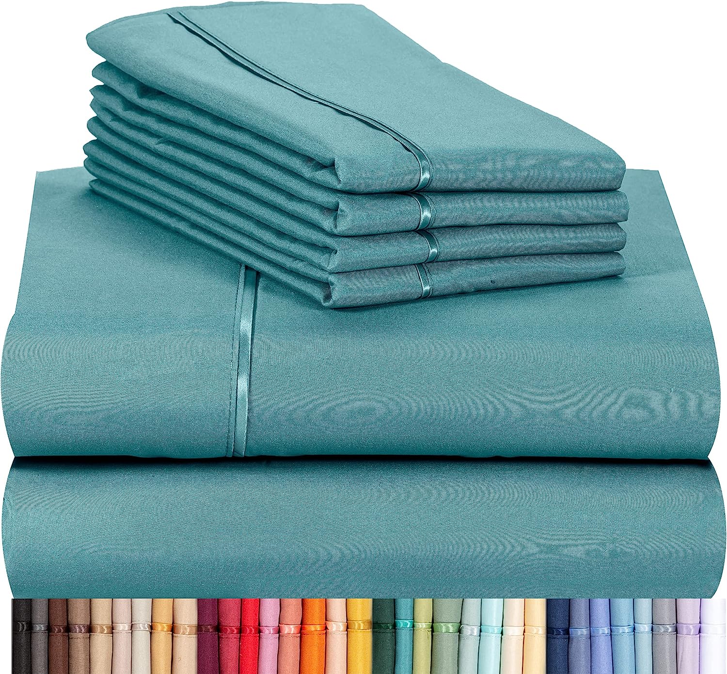 LuxClub 6 PC Full Size Sheet Set Bamboo Sheets Deep Pockets 18" Eco Friendly Wrinkle Free Cooling Sheets Machine Washable Hotel Bedding Silky Soft - Teal Full